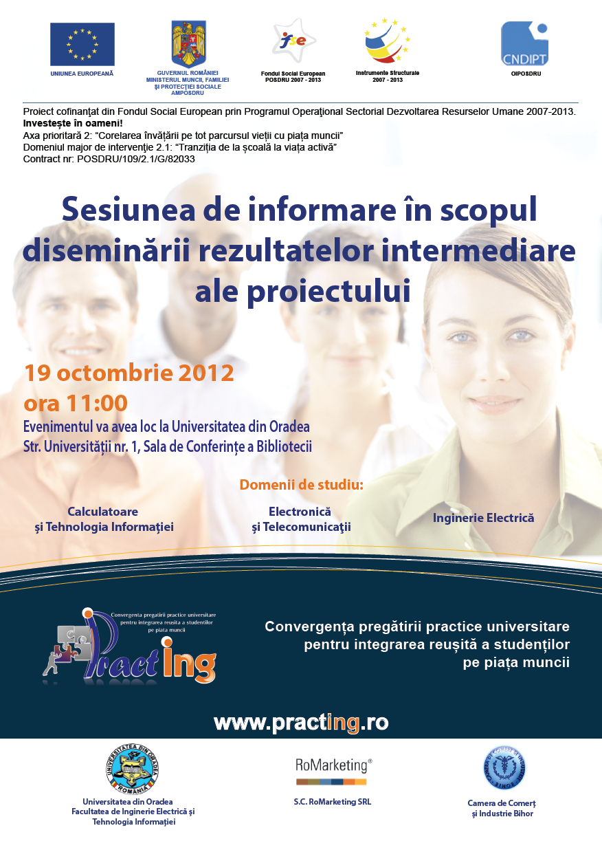 Poster cu sesiunea de informare în scopul diseminarii rezultatelor intermediare ale proiectului